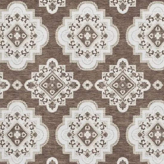 Brown And Beige Medallion Washable Area Rug With UV Protection Photo 3
