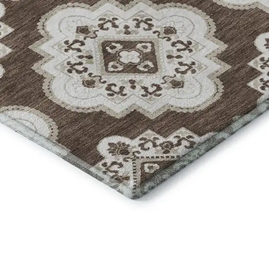Brown And Beige Medallion Washable Area Rug With UV Protection Photo 8