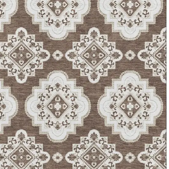 Brown And Beige Medallion Washable Area Rug With UV Protection Photo 3
