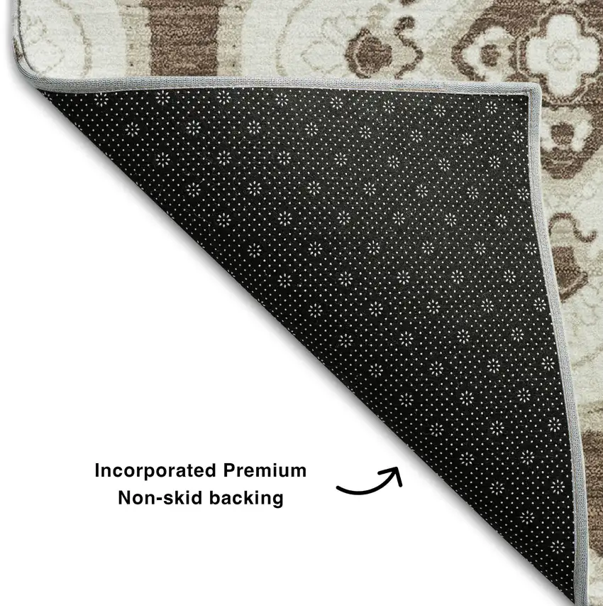 Brown And Beige Medallion Washable Area Rug With UV Protection Photo 7