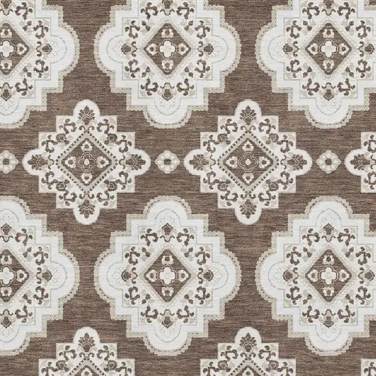 Brown And Beige Medallion Washable Area Rug With UV Protection Photo 3