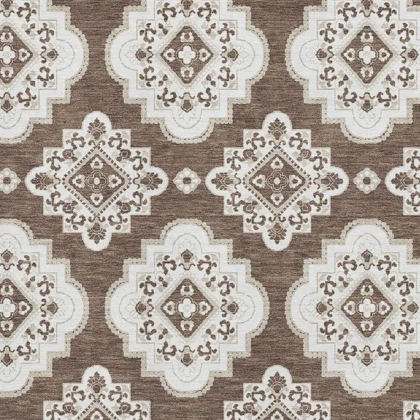 Brown And Beige Medallion Washable Area Rug With UV Protection Photo 3