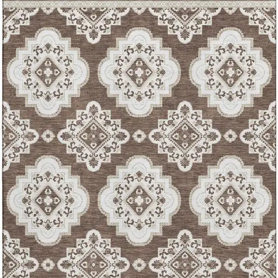 Brown And Beige Medallion Washable Area Rug With UV Protection Photo 4