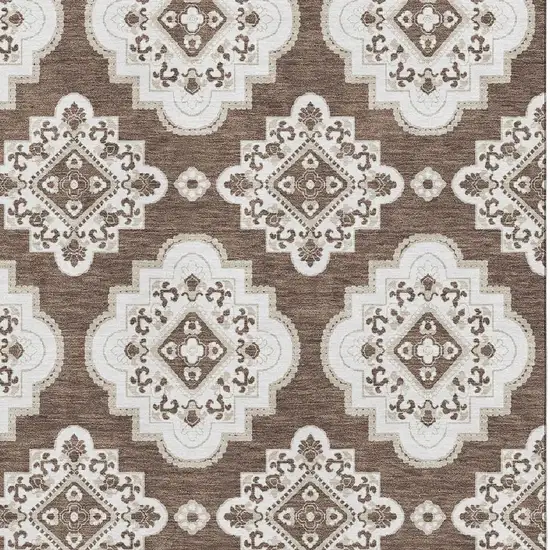 Brown And Beige Medallion Washable Area Rug With UV Protection Photo 3