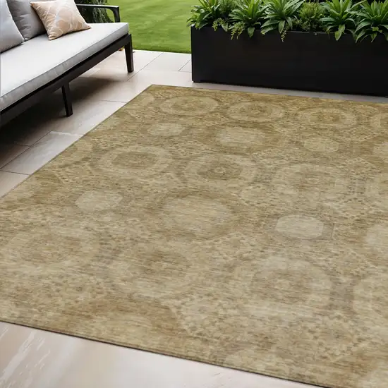 Brown And Beige Medallion Washable Indoor Outdoor Area Rug Photo 2