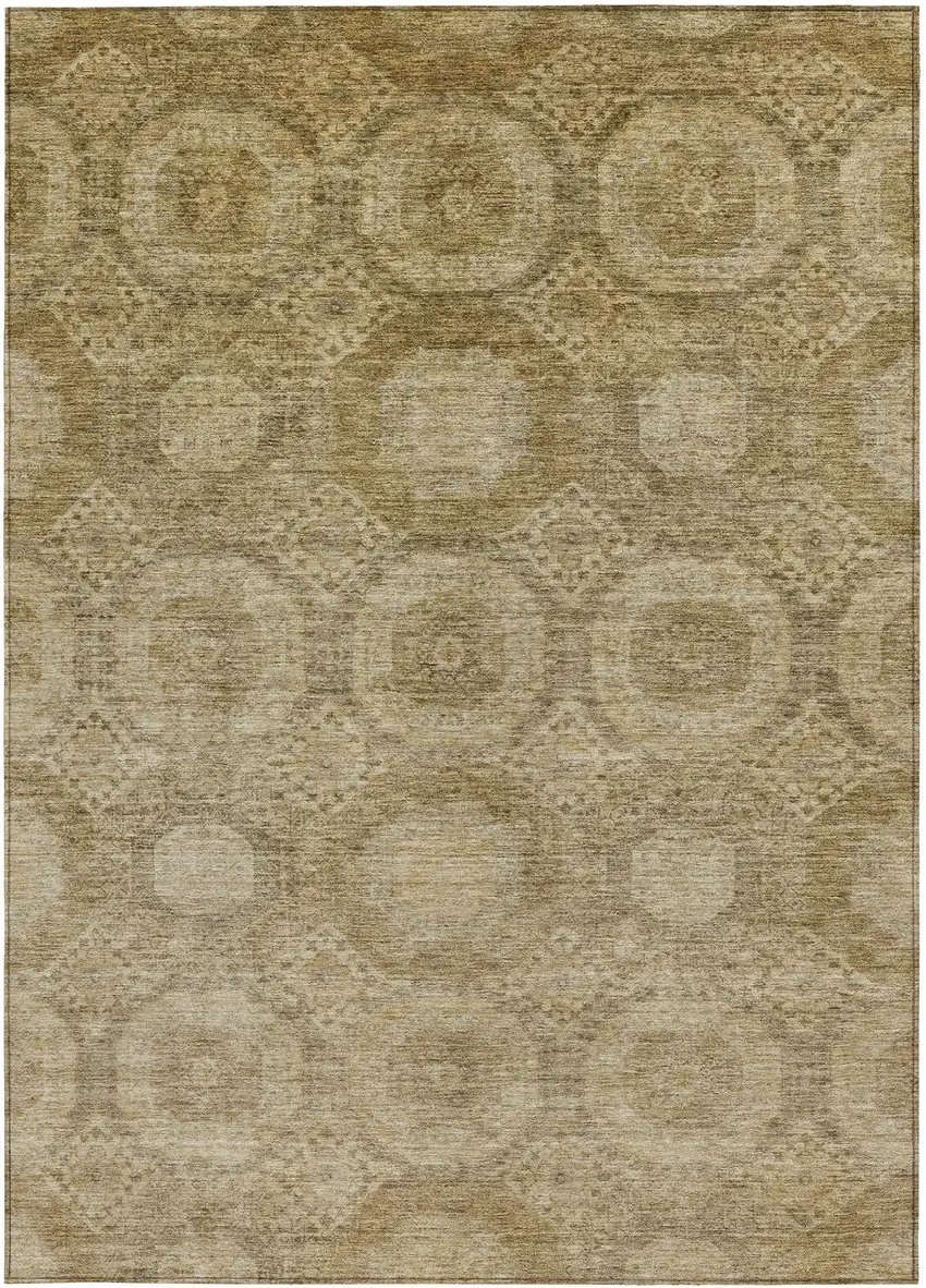Brown And Beige Medallion Washable Indoor Outdoor Area Rug Photo 3
