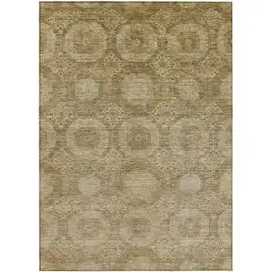 Photo of Brown And Beige Medallion Washable Indoor Outdoor Area Rug