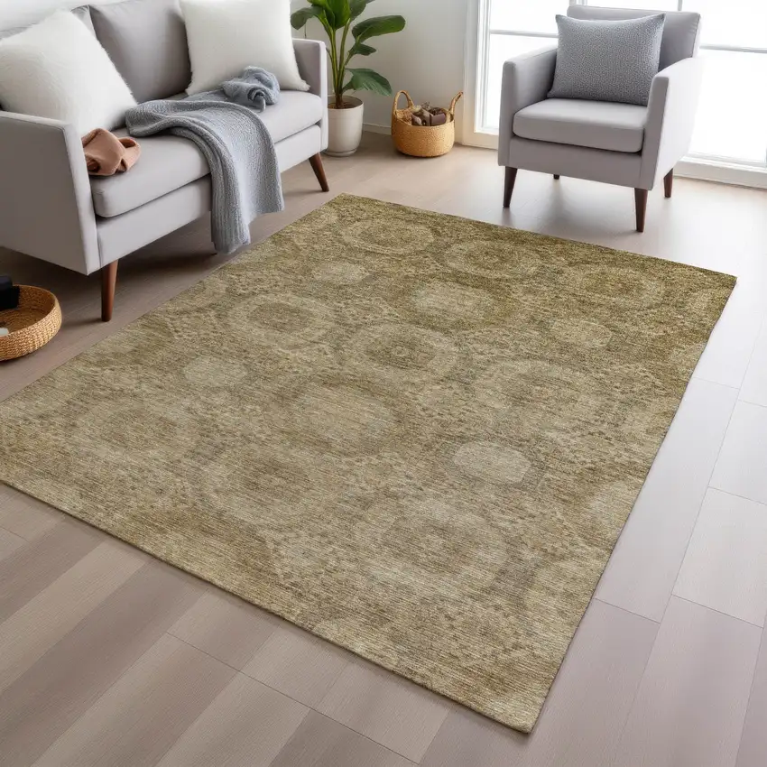 Brown And Beige Medallion Washable Indoor Outdoor Area Rug Photo 7