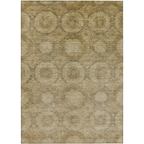 Brown And Beige Medallion Washable Indoor Outdoor Area Rug Photo 1