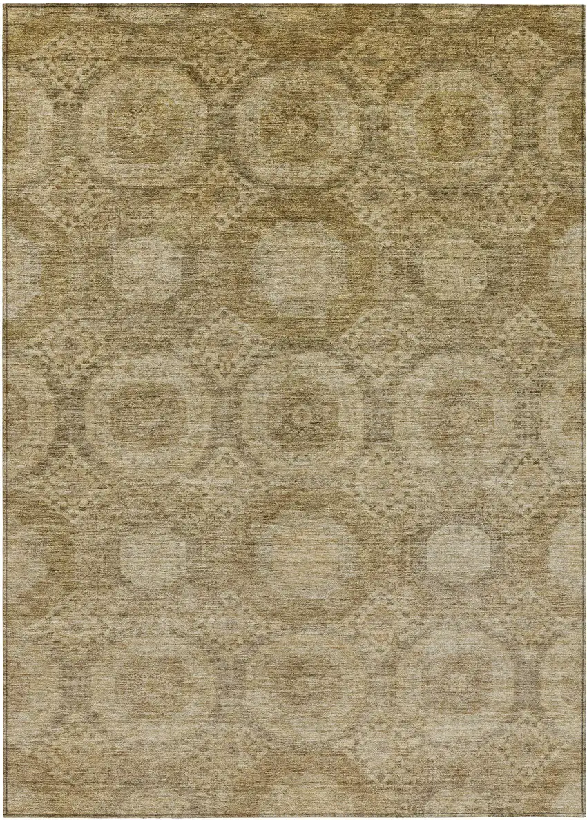 Brown And Beige Medallion Washable Indoor Outdoor Area Rug Photo 1