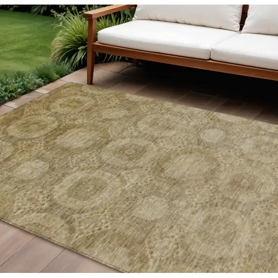 Brown And Beige Medallion Washable Indoor Outdoor Area Rug Photo 2
