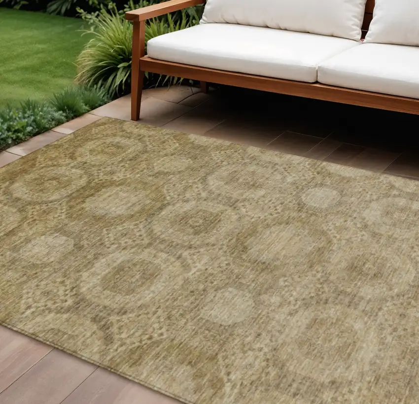 Brown And Beige Medallion Washable Indoor Outdoor Area Rug Photo 2