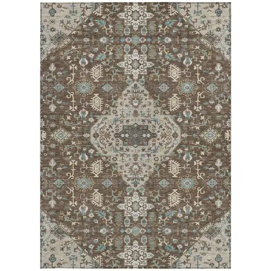 Brown And Beige Medallion Washable Indoor Outdoor Area Rug Photo 4
