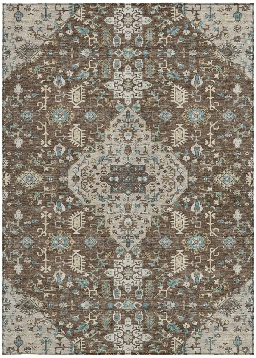 Brown And Beige Medallion Washable Indoor Outdoor Area Rug Photo 4