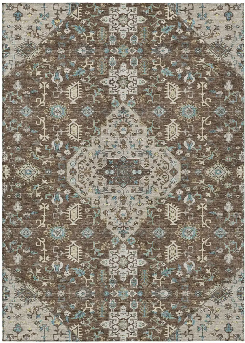 Brown And Beige Medallion Washable Indoor Outdoor Area Rug Photo 2