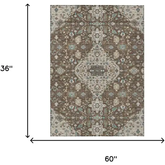 Brown And Beige Medallion Washable Indoor Outdoor Area Rug Photo 7