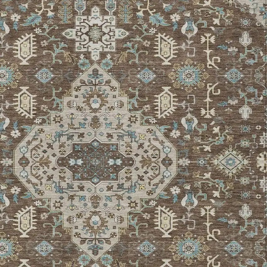 Brown And Beige Medallion Washable Indoor Outdoor Area Rug Photo 3