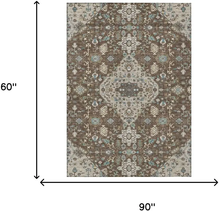 Brown And Beige Medallion Washable Indoor Outdoor Area Rug Photo 7