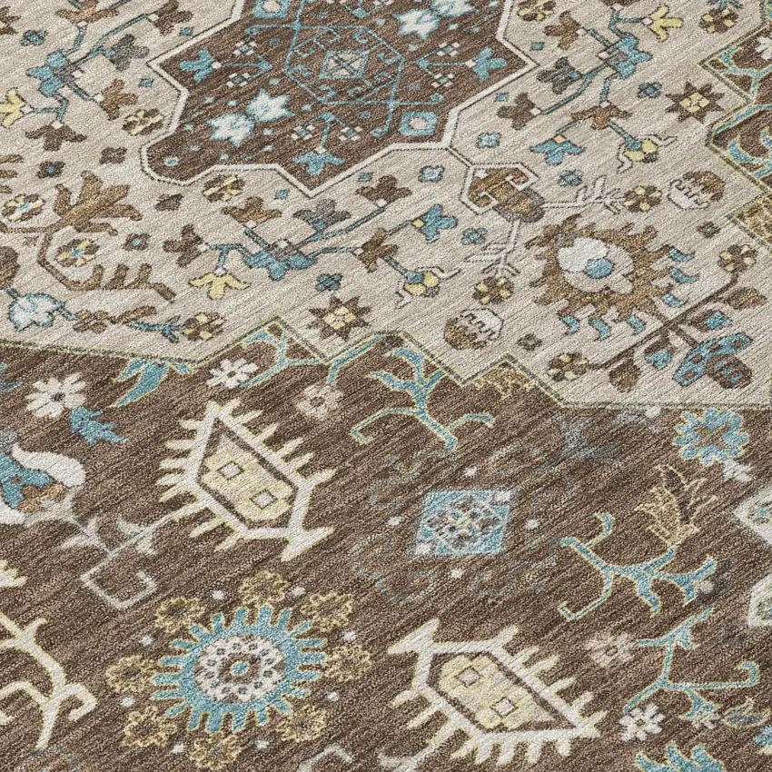 Brown And Beige Medallion Washable Indoor Outdoor Area Rug Photo 6