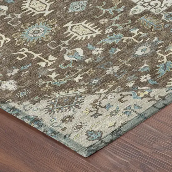 Brown And Beige Medallion Washable Indoor Outdoor Area Rug Photo 5