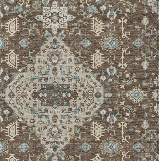 Brown And Beige Medallion Washable Indoor Outdoor Area Rug Photo 3