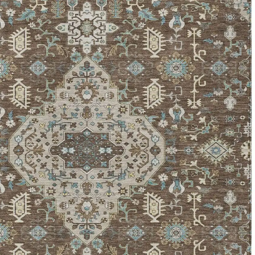Brown And Beige Medallion Washable Indoor Outdoor Area Rug Photo 3