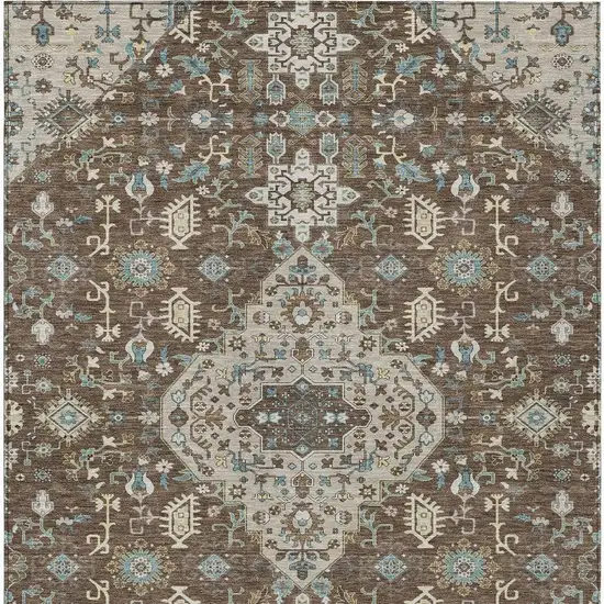 Brown And Beige Medallion Washable Indoor Outdoor Area Rug Photo 4