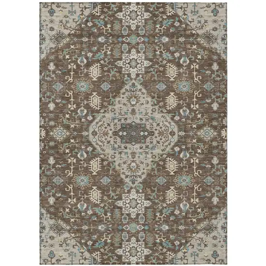 Brown And Beige Medallion Washable Indoor Outdoor Area Rug Photo 2