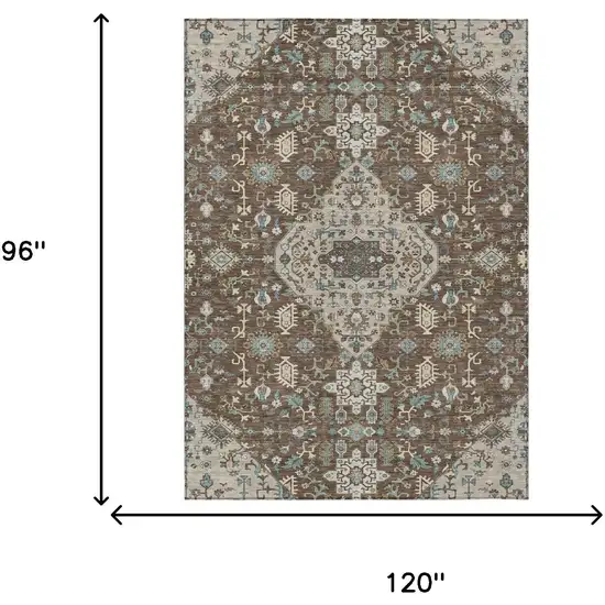 Brown And Beige Medallion Washable Indoor Outdoor Area Rug Photo 7
