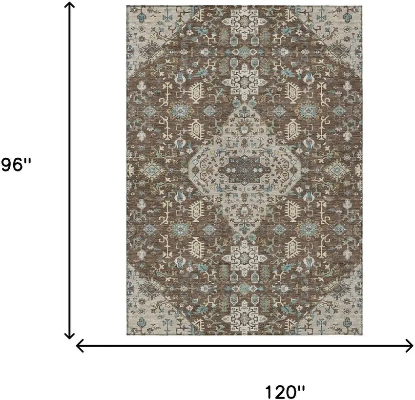 Brown And Beige Medallion Washable Indoor Outdoor Area Rug Photo 7