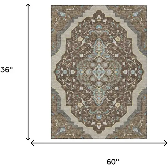 Brown And Beige Medallion Washable Indoor Outdoor Area Rug Photo 7