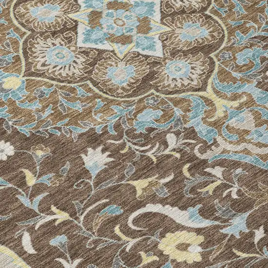 Brown And Beige Medallion Washable Indoor Outdoor Area Rug Photo 6