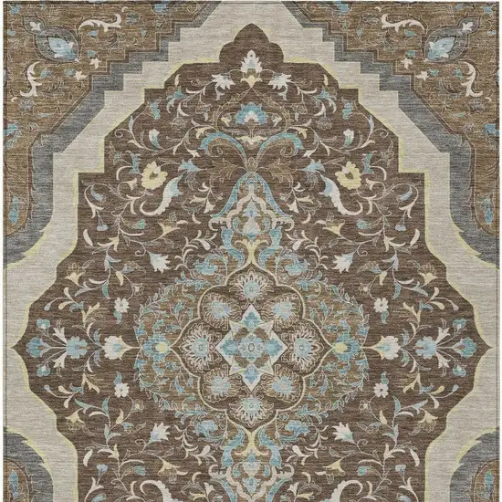 Brown And Beige Medallion Washable Indoor Outdoor Area Rug Photo 4
