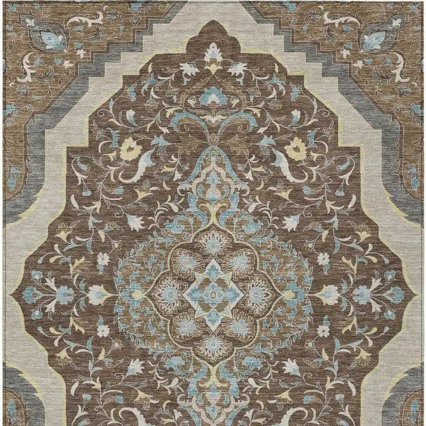 Brown And Beige Medallion Washable Indoor Outdoor Area Rug Photo 4