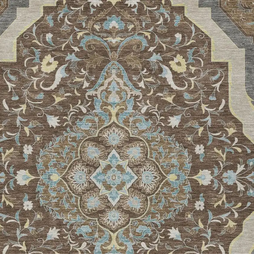 Brown And Beige Medallion Washable Indoor Outdoor Area Rug Photo 3