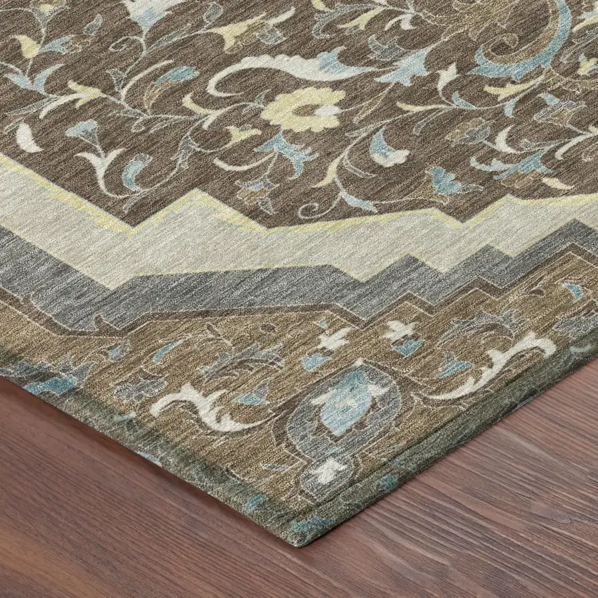 Brown And Beige Medallion Washable Indoor Outdoor Area Rug Photo 5