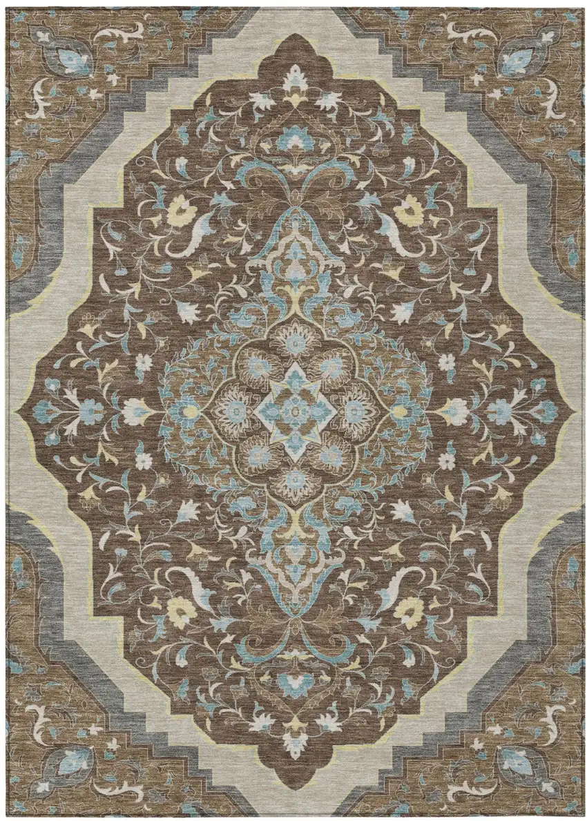 Brown And Beige Medallion Washable Indoor Outdoor Area Rug Photo 2