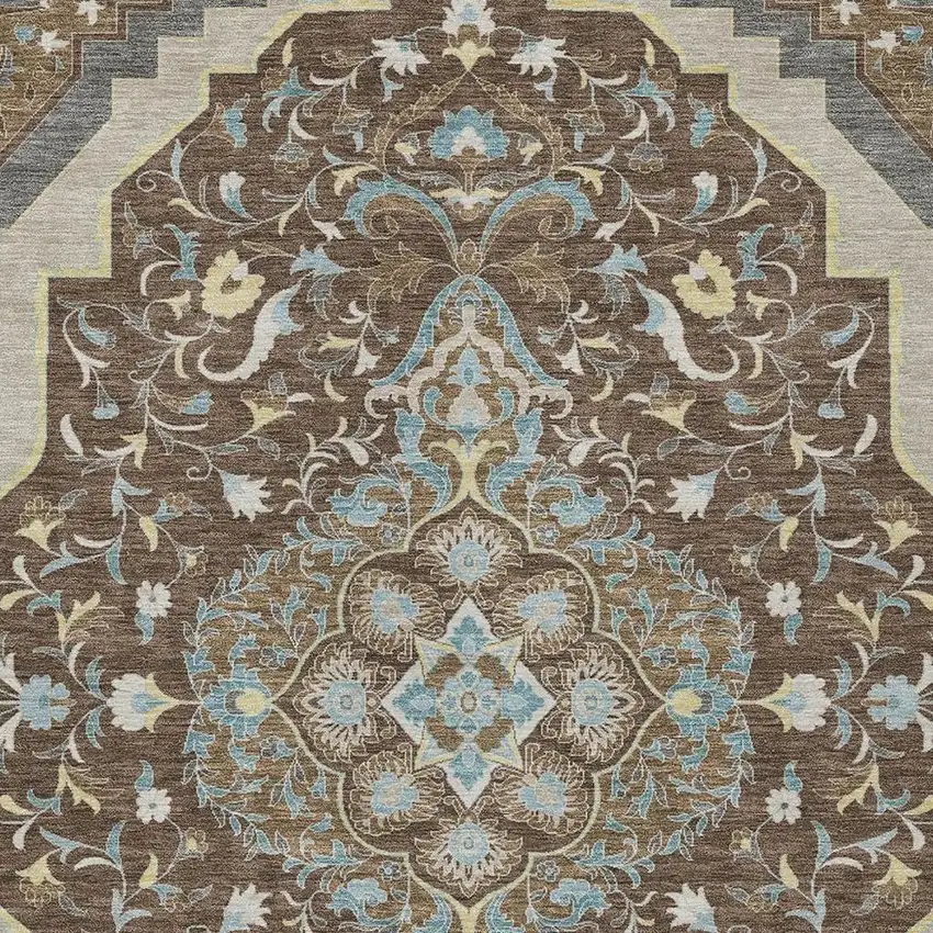 Brown And Beige Medallion Washable Indoor Outdoor Area Rug Photo 3
