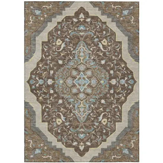 Brown And Beige Medallion Washable Indoor Outdoor Area Rug Photo 2