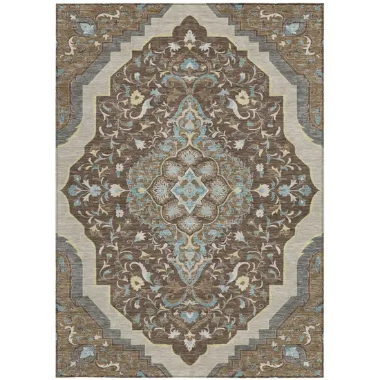 Brown And Beige Medallion Washable Indoor Outdoor Area Rug Photo 4