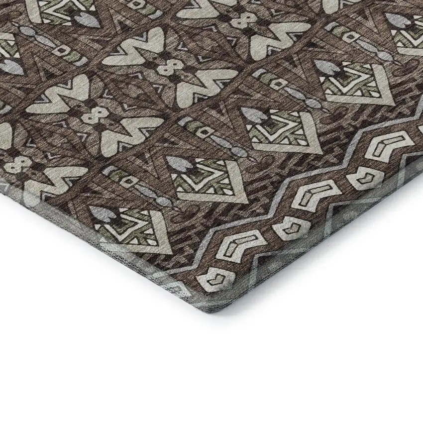 Brown And Beige Moroccan Washable Area Rug With UV Protection Photo 7