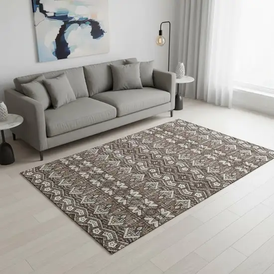 Brown And Beige Moroccan Washable Area Rug With UV Protection Photo 2