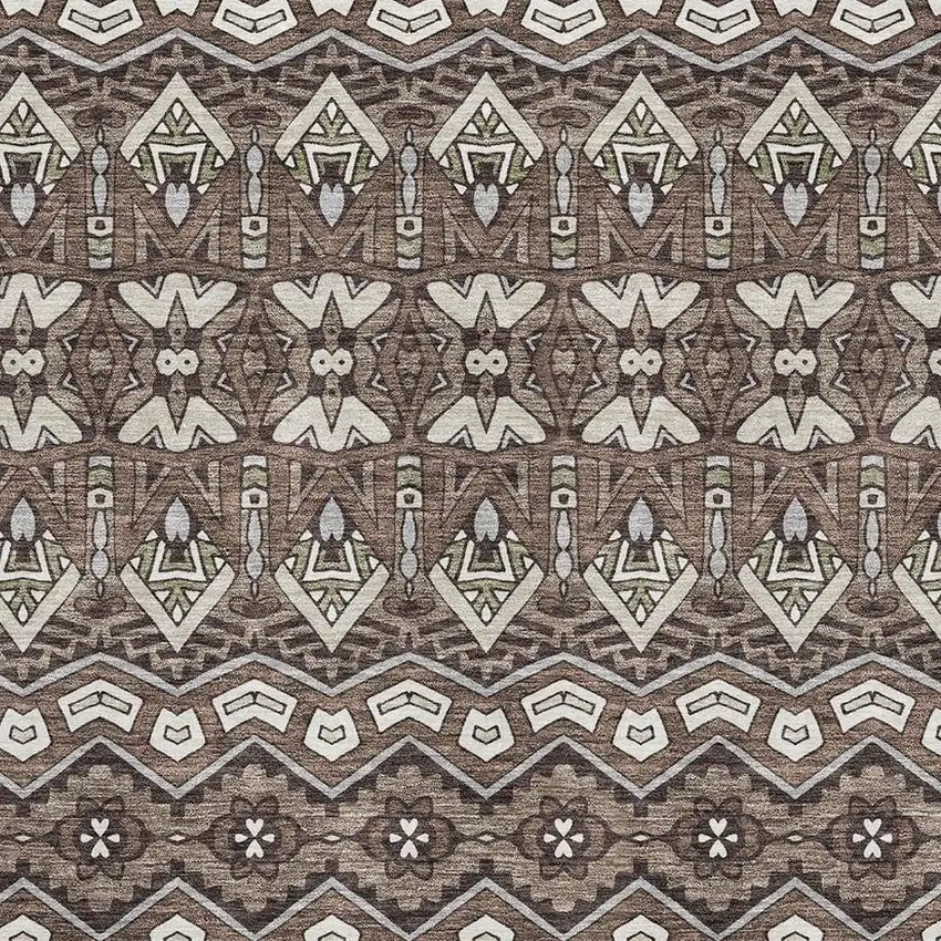 Brown And Beige Moroccan Washable Area Rug With UV Protection Photo 3