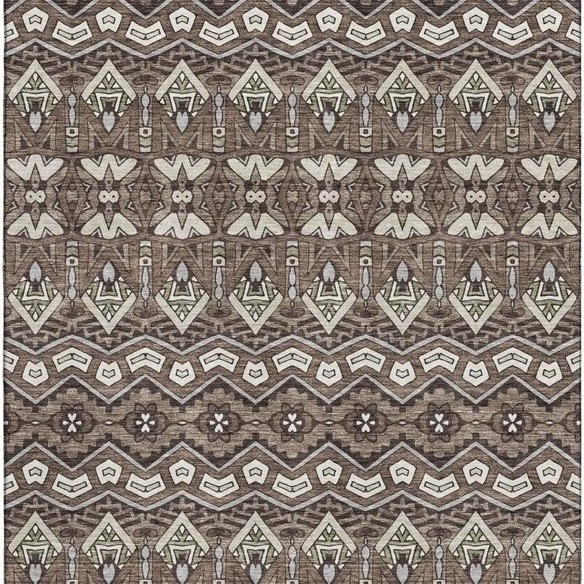 Brown And Beige Moroccan Washable Area Rug With UV Protection Photo 4