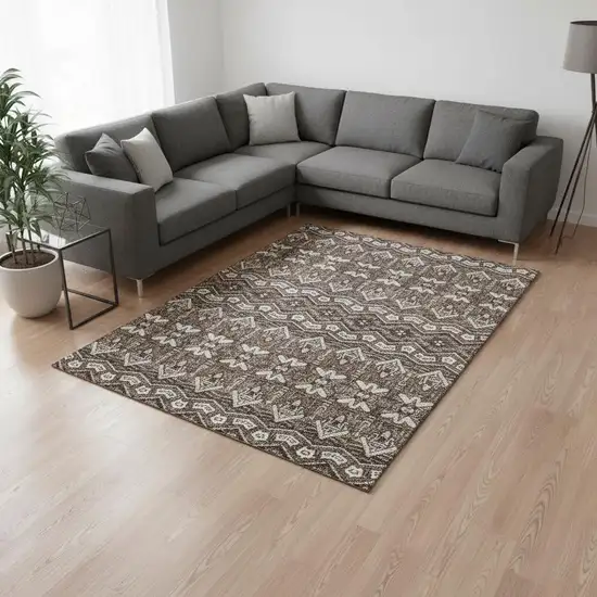 Brown And Beige Moroccan Washable Area Rug With UV Protection Photo 2