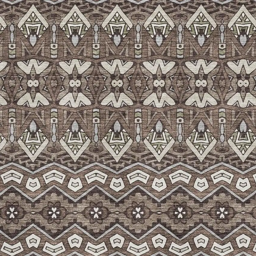 Brown And Beige Moroccan Washable Area Rug With UV Protection Photo 3