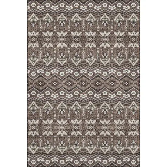 Brown And Beige Moroccan Washable Area Rug With UV Protection Photo 1