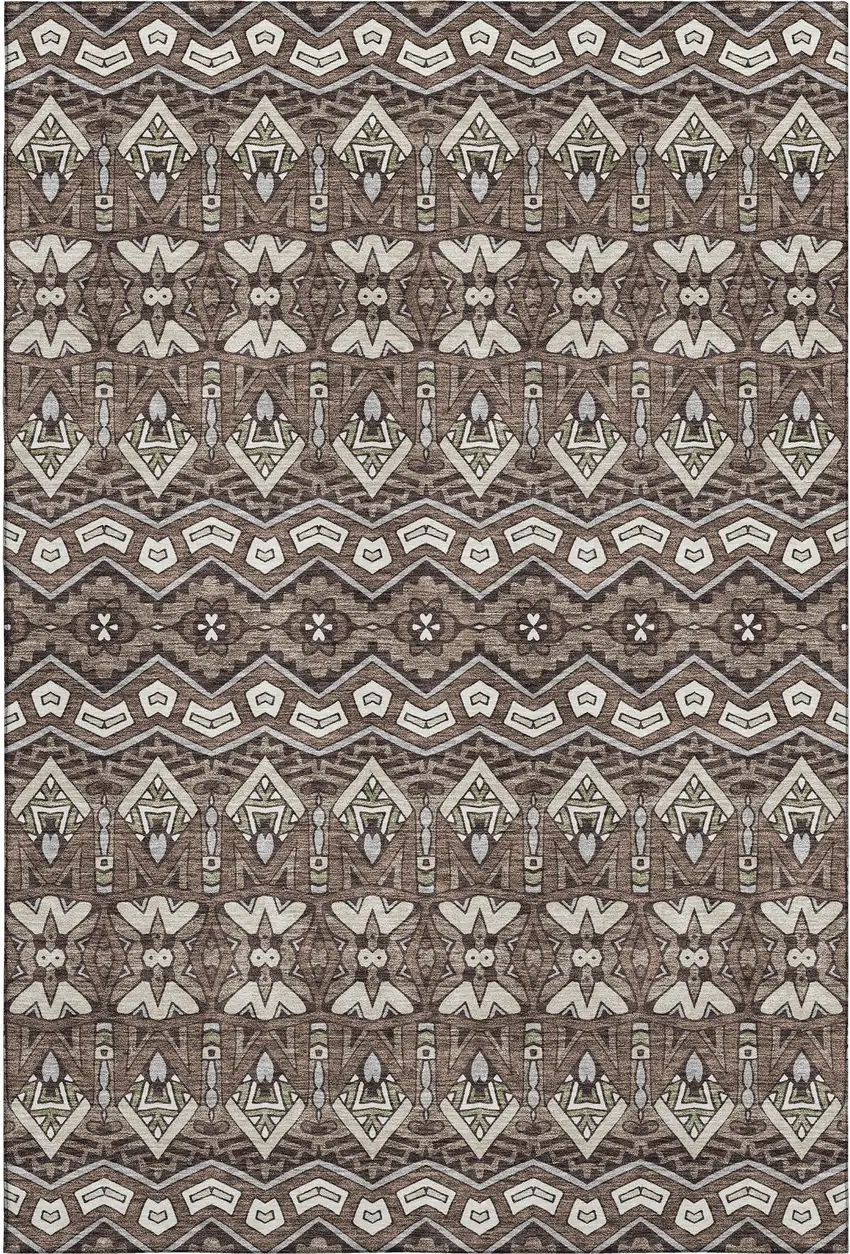 Brown And Beige Moroccan Washable Area Rug With UV Protection Photo 1