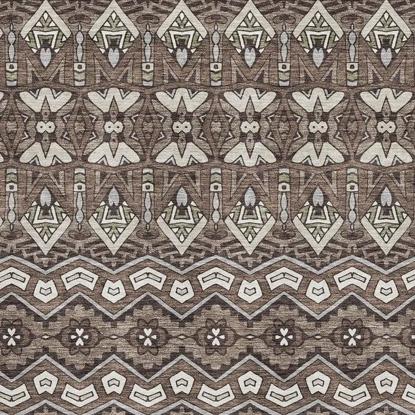 Brown And Beige Moroccan Washable Area Rug With UV Protection Photo 3