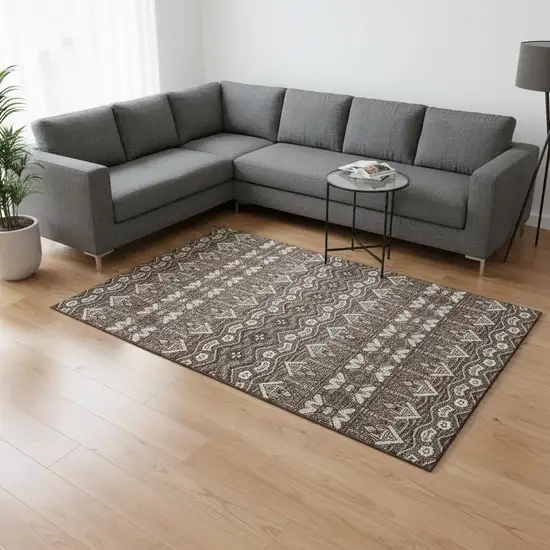 Brown And Beige Moroccan Washable Area Rug With UV Protection Photo 2